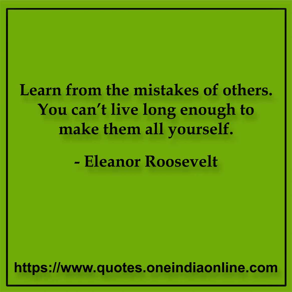 Learn from the mistakes of others. You can’t live long enough to make them all yourself.

- Eleanor Roosevelt