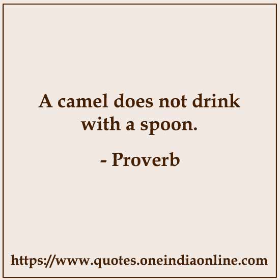 A camel does not drink with a spoon.


