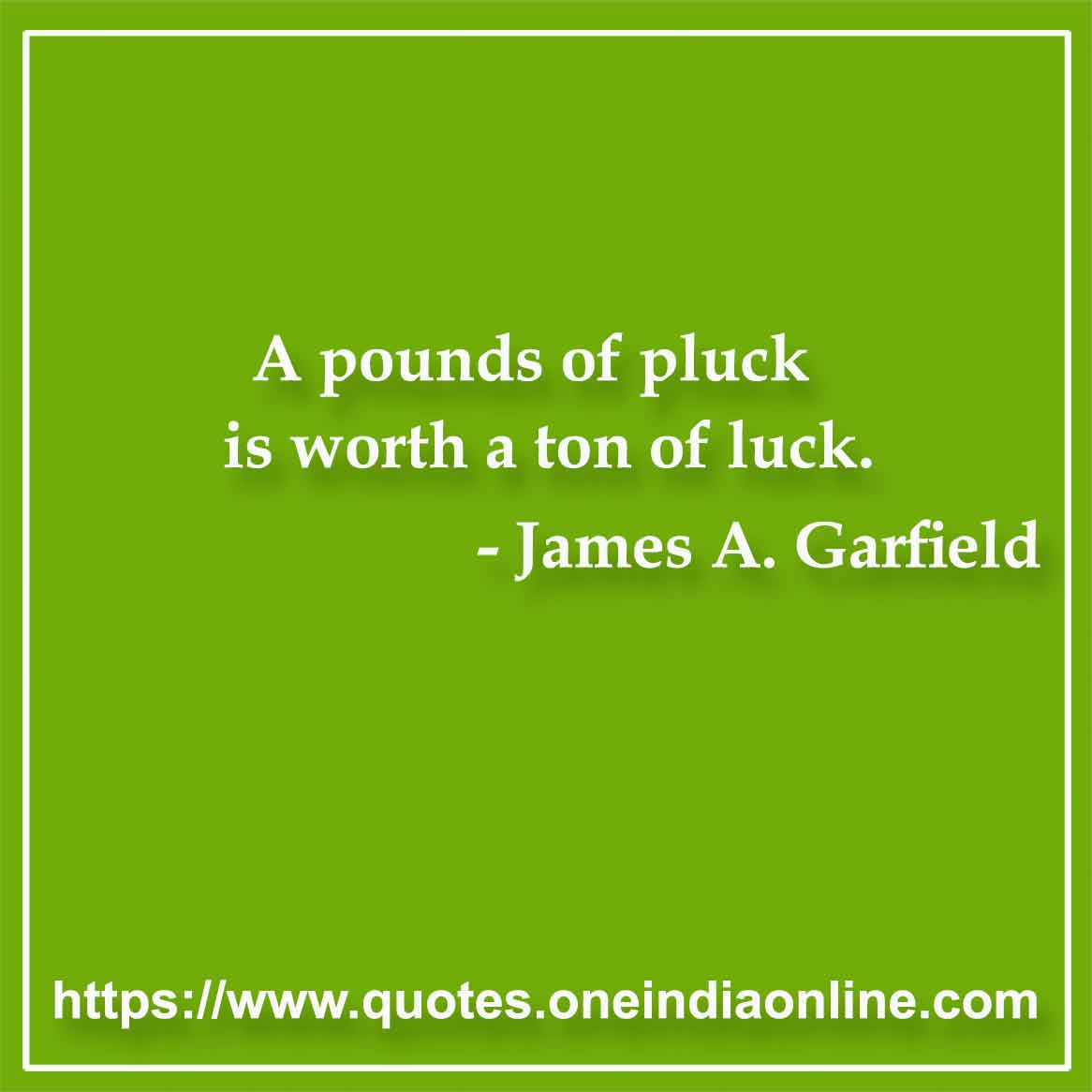 A pounds of pluck is worth a ton of luck.

- Luck Quotes by James A. Garfield