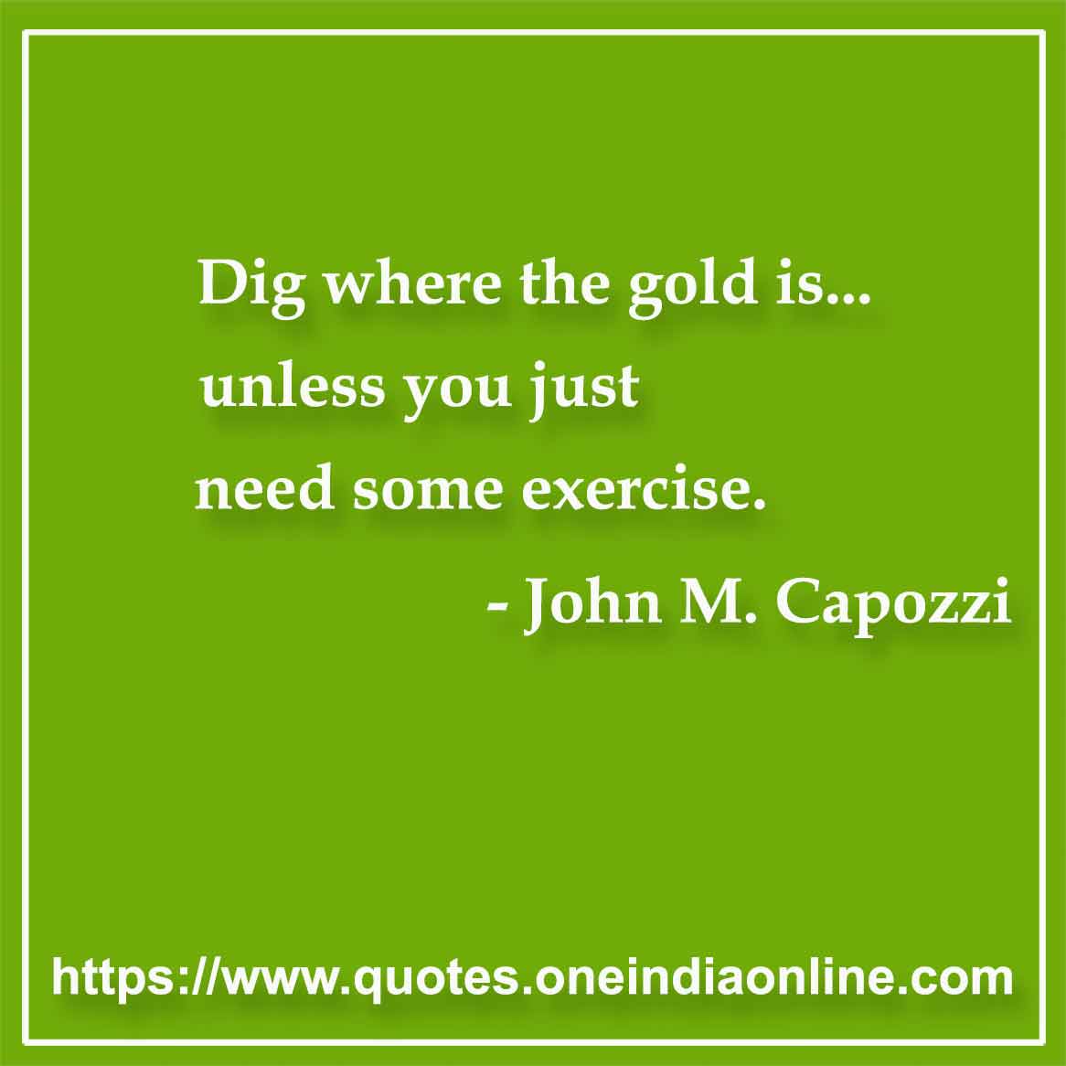 Dig where the gold is... unless you just need some exercise.

- John M. Capozzi Quote