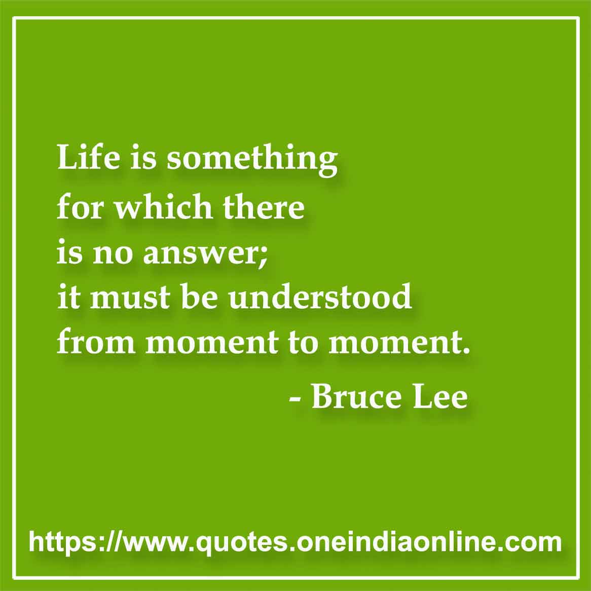 Life is something for which there is no answer; it must be understood from moment to moment.