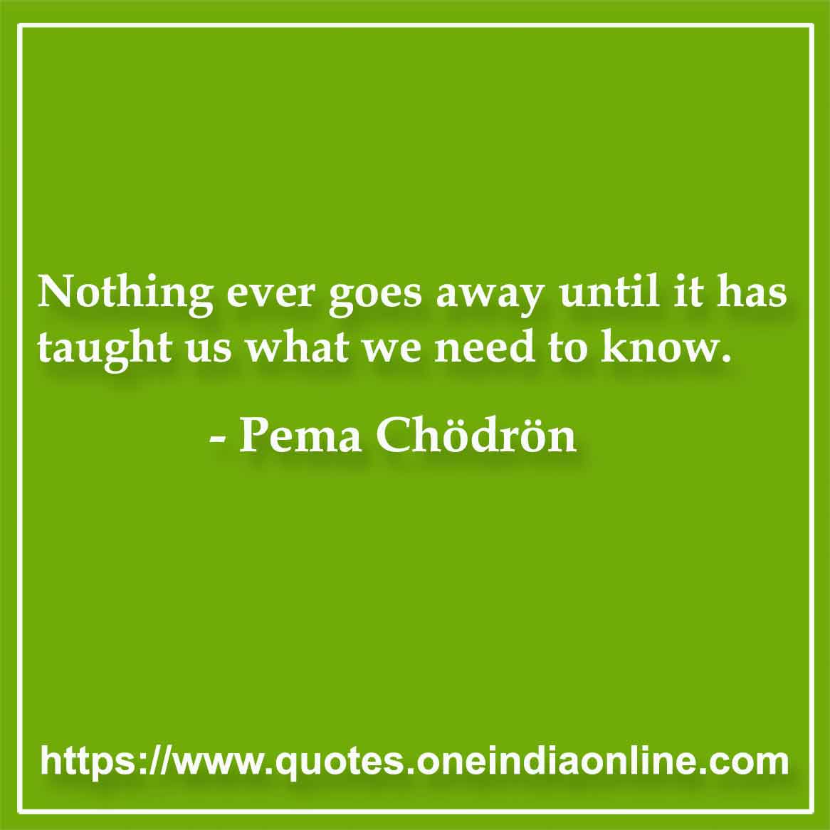 Nothing ever goes away until it has taught us what we need to know. 

-  Pema Chodron
