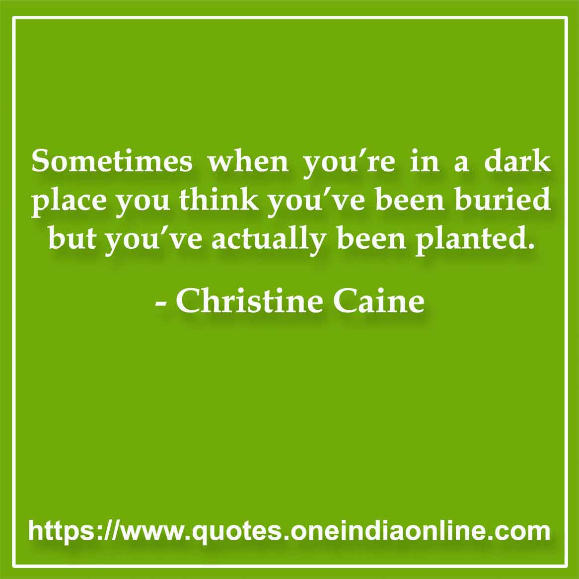 Sometimes when you’re in a dark place you think you’ve been buried but you’ve actually been planted.

-  Christine Caine
